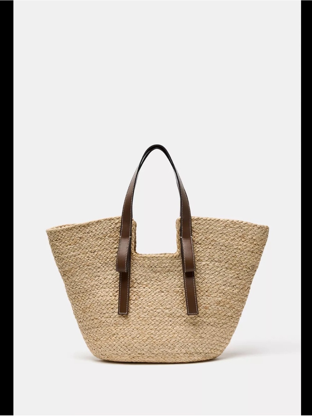Zara Woven Straw Tote Bag with Brown Leather Handles - Picture 6 of 8